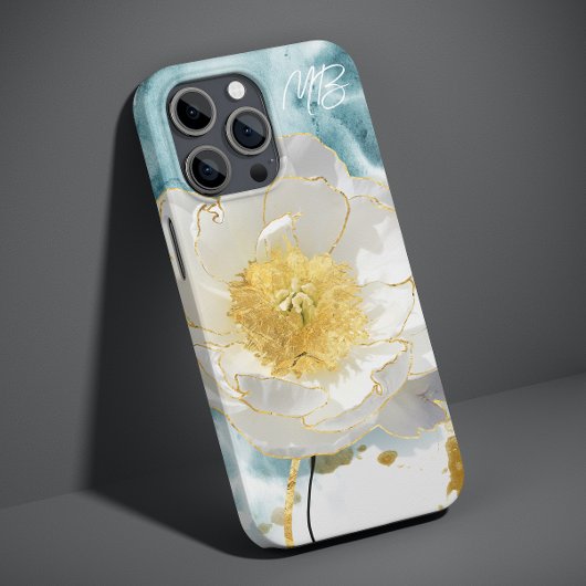 Coques Case-Mate iPhone Monogramme Élégant Simple Fleur Blanche Aquarelle