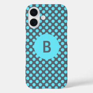 Coques iPhone 16 Monogramme Elegant Turquoise Polka Dot