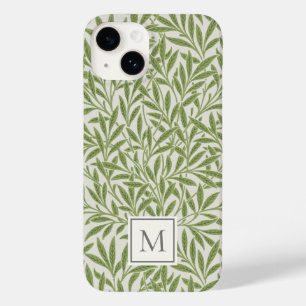 Coque Pour iPhone 14 Monogramme élégant vintage feuilles de saule vert