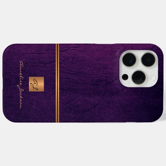 Coques Case-Mate iPhone Monogramme élégant violet or luxe (Verso (horizontal))