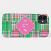 Coques Case-Mate iPhone Monogramme Emerald Hot rose Preppwork Madras (Dos (Horizontal))