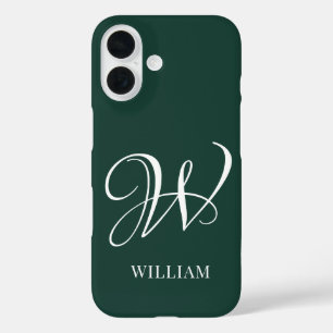 Coques iPhone 16 Monogramme Émeraude Élégant Personnalisé Initial