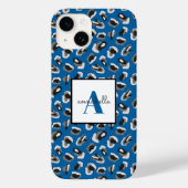 Coques Case-Mate iPhone Monogramme Empreinte de léopard bleu (Verso)