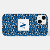 Coques Case-Mate iPhone Monogramme Empreinte de léopard bleu (Verso (horizontal))