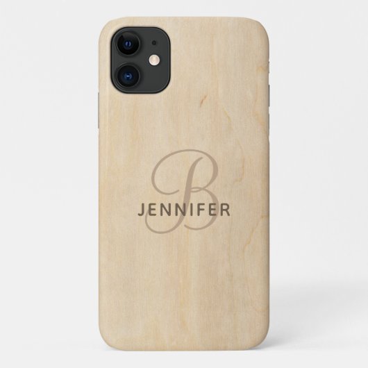 Coques Case-Mate iPhone Monogramme en bois Nom personnalisé (Dos)