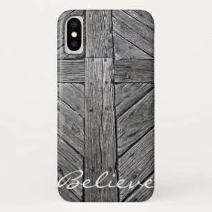 Coque Case-Mate Pour iPhone Monogramme en bois rustique croisé chrétien