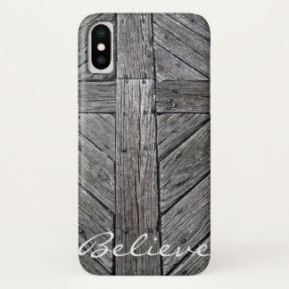 Coque Case-Mate Pour iPhone Monogramme en bois rustique croisé chrétien