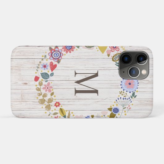Coques Case-Mate iPhone Monogramme en bois vieilli Fleurs blanches (Dos (Horizontal))