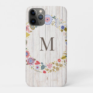 Case-Mate iPhone Case Monogramme en bois vieilli Fleurs blanches