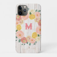Monogramme en bois vieilli Rose et couronne d'euca