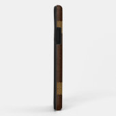 Coques Case-Mate iPhone Monogramme en cuir Brown et rayures en or (Dos/Droite)