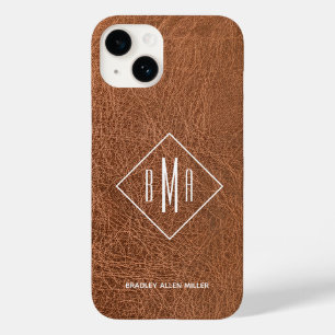 Coque Pour iPhone 14 Monogramme en cuir Brown Faux