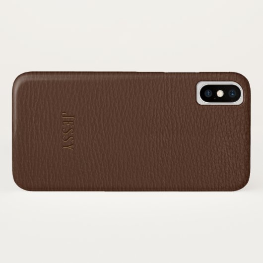 Coques Case-Mate iPhone Monogramme en cuir Brown Faux (Dos (Horizontal))