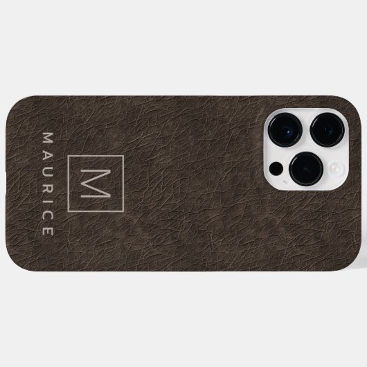 Coques Case-Mate iPhone monogramme en cuir Brown nom personnalisé initial (Verso (horizontal))