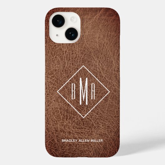 Coques Case-Mate iPhone Monogramme en cuir Brown rustique (Verso)