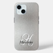 Coques Case-Mate iPhone Monogramme en cuir Faux d'argent moderne Nom initi (Verso)