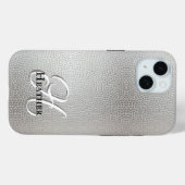 Coques Case-Mate iPhone Monogramme en cuir Faux d'argent moderne Nom initi (Verso (horizontal))