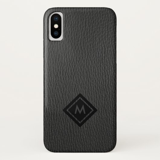 Coques Case-Mate iPhone Monogramme en cuir gris foncé Faux (Dos)