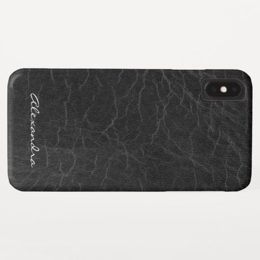 Coques Case-Mate iPhone Monogramme en cuir noir Faux (Dos (Horizontal))