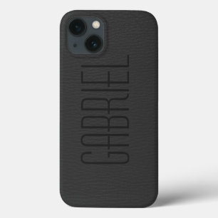 Coques Pour iPhone Monogramme en cuir noir simple Faux