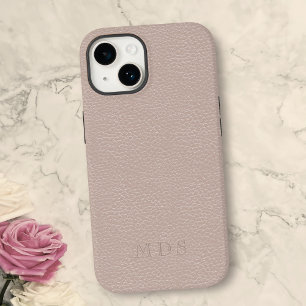 Coque Pour iPhone 14 Monogramme en cuir rose simple