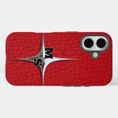 Coques Case-Mate iPhone Monogramme en cuir rouge moderne (Verso (horizontal))