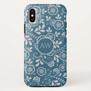 Case-Mate iPhone Case Monogramme en dentelle florale victorienne argent