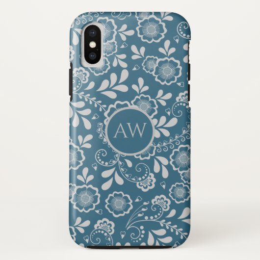 Coques Case-Mate iPhone Monogramme en dentelle florale victorienne argent (Dos)