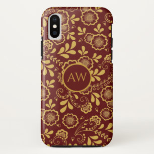 Case-Mate iPhone Case Monogramme en dentelle florale victorienne or et r
