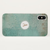 Coques Case-Mate iPhone Monogramme en Fausse Dentelle Sarcelle Rustique Vi (Dos (Horizontal))
