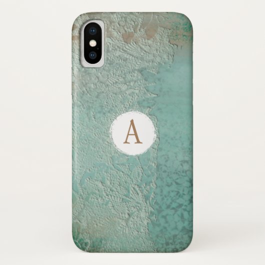 Coques Case-Mate iPhone Monogramme en Fausse Dentelle Sarcelle Rustique Vi (Dos)