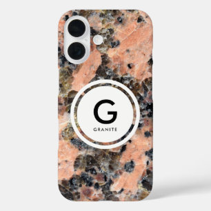 Coques iPhone 16 Monogramme en granit rose - Texture rocheuse