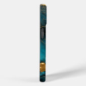 Coques Case-Mate iPhone Monogramme en marbre Abstrait turquoise bleu or (Verso / Droite)