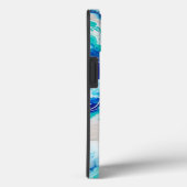 Coques Case-Mate iPhone Monogramme en marbre bleu et turquoise Nom plage (Verso / Droite)