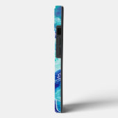 Coques Case-Mate iPhone Monogramme en marbre bleu et turquoise Nom plage (Verso / Gauche)