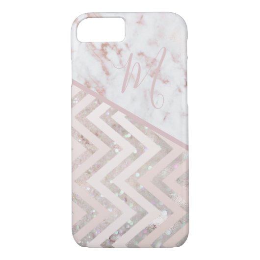 Coques Case-Mate iPhone Monogramme en marbre Motif Rose or de fille Chevro (Dos)