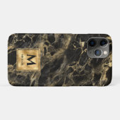 Coques Case-Mate iPhone Monogramme en marbre noir et or Elégant luxe (Dos (Horizontal))