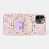 Coques Case-Mate iPhone Monogramme en marbre rose (Dos (Horizontal))