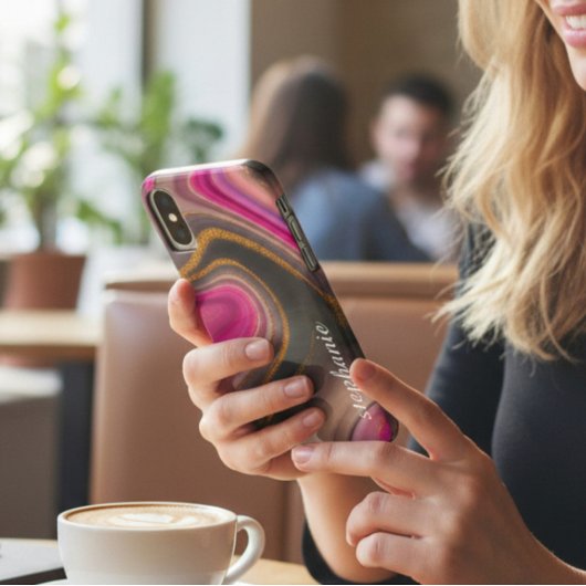 Coques Case-Mate iPhone Monogramme en marbre rose et or