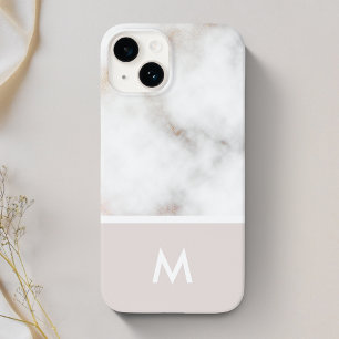 Coque Pour iPhone 14 Monogramme en marbre rose et or poussiéreux