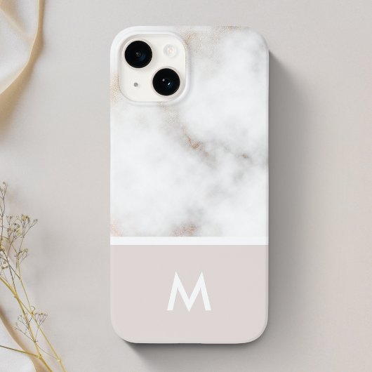Coques Case-Mate iPhone Monogramme en marbre rose et or poussiéreux