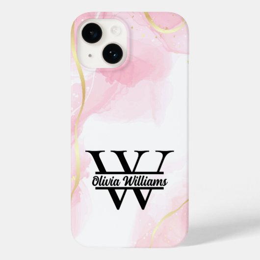 Coques Case-Mate iPhone Monogramme en marbre rose | Parties scintillant d' (Verso)