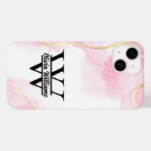 Coques Case-Mate iPhone Monogramme en marbre rose | Parties scintillant d' (Verso (horizontal))