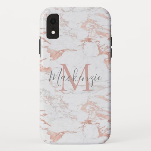 Coques Case-Mate iPhone Monogramme en marbre rose rose chic (Dos)