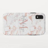 Coques Case-Mate iPhone Monogramme en marbre rose rose chic (Dos (Horizontal))