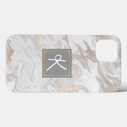 Coques Case-Mate iPhone Monogramme en or marbré (Verso (horizontal))