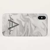 Coques Case-Mate iPhone Monogramme en pierre noire et Marbre blanc (Dos (Horizontal))