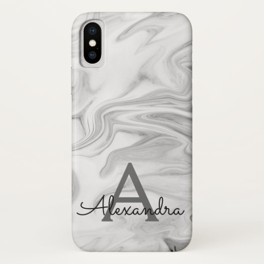 Coques Case-Mate iPhone Monogramme en pierre noire et Marbre blanc (Dos)