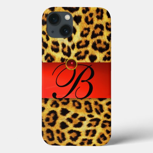 COQUES Case-Mate iPhone MONOGRAMME EN PIERRE ROUGE DE LA FOURRURE LÉOPARDE (Verso)
