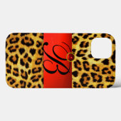 COQUES Case-Mate iPhone MONOGRAMME EN PIERRE ROUGE DE LA FOURRURE LÉOPARDE (Verso (horizontal))